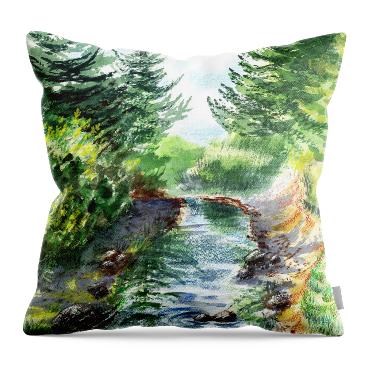 Forest Creek Throw Pillow featuring the painting Forest Creek by Irina Sztukowski