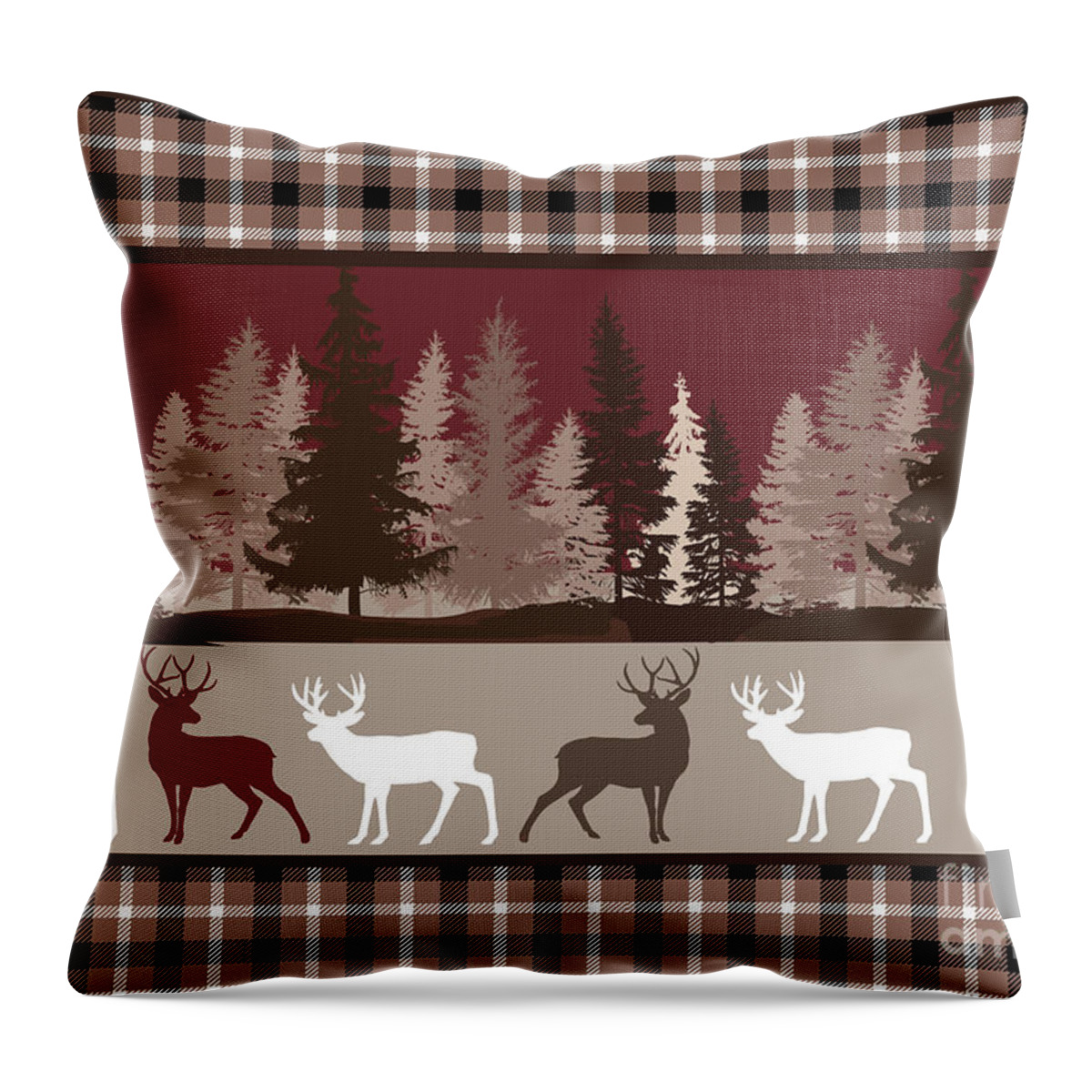 Deer Throw Pillow featuring the painting Forest Deer Lodge Plaid by Mindy Sommers