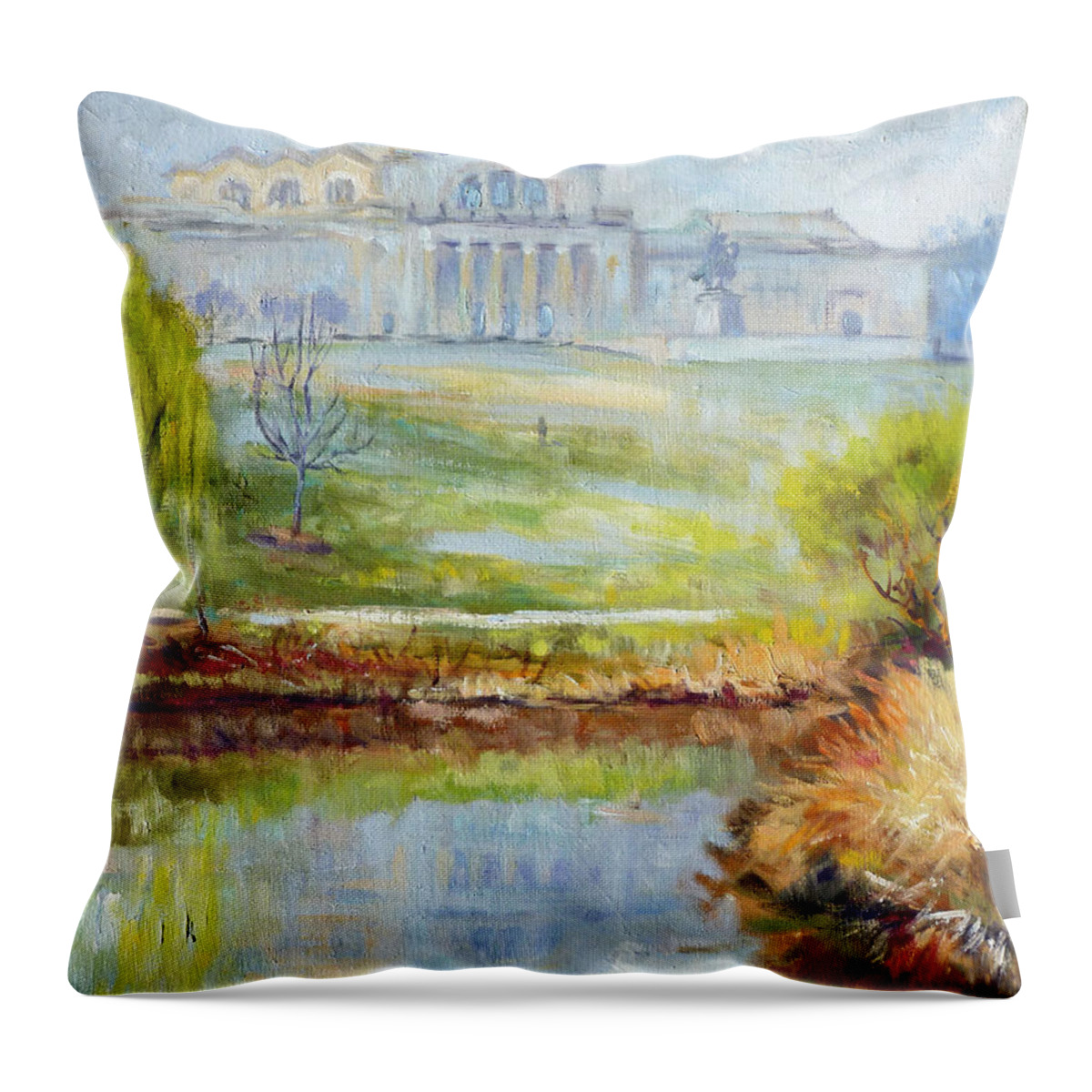 Saint Louis Throw Pillow featuring the painting Forest Park -Spring by Irek Szelag