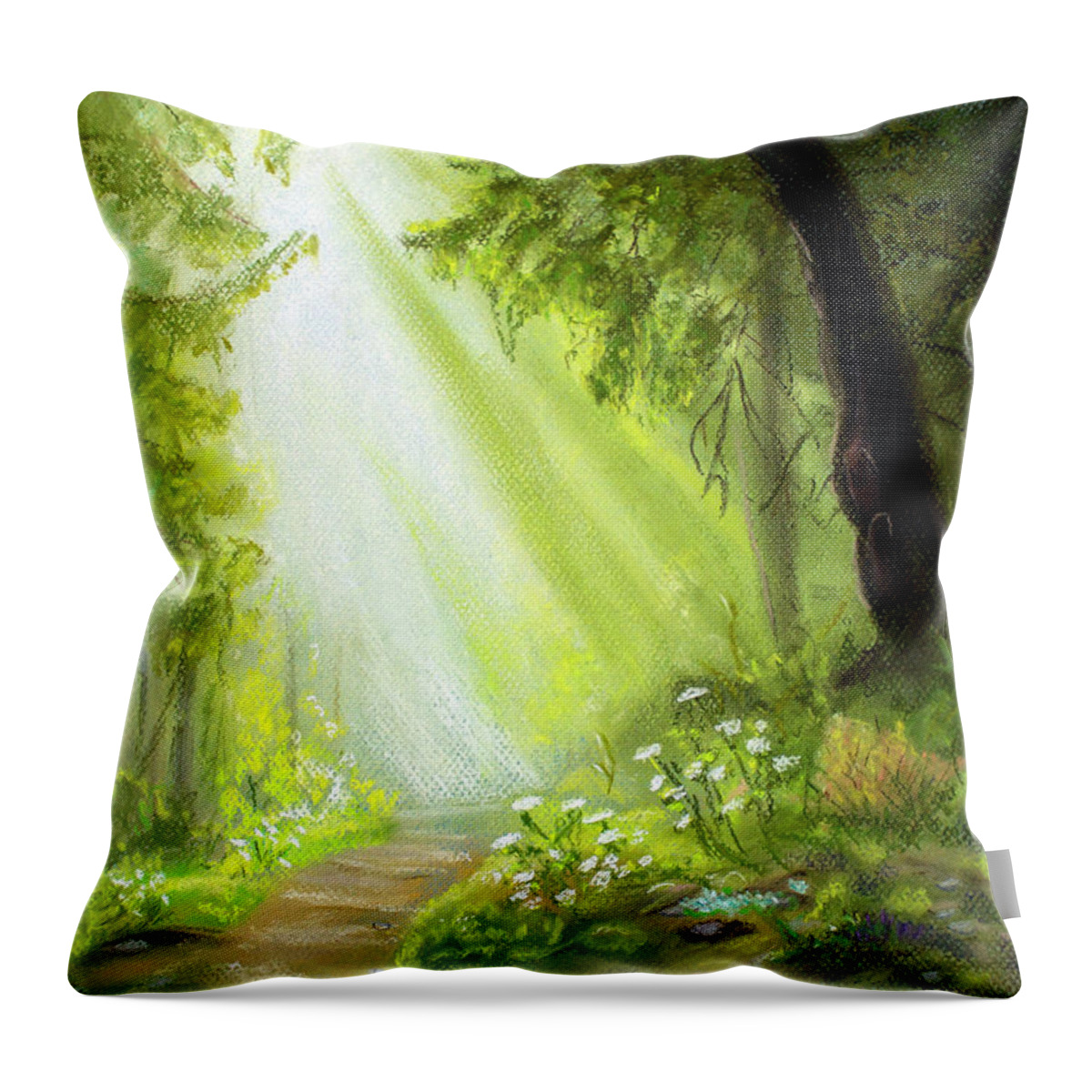 Forest Throw Pillow featuring the painting Forest Path by Dorothy Riley