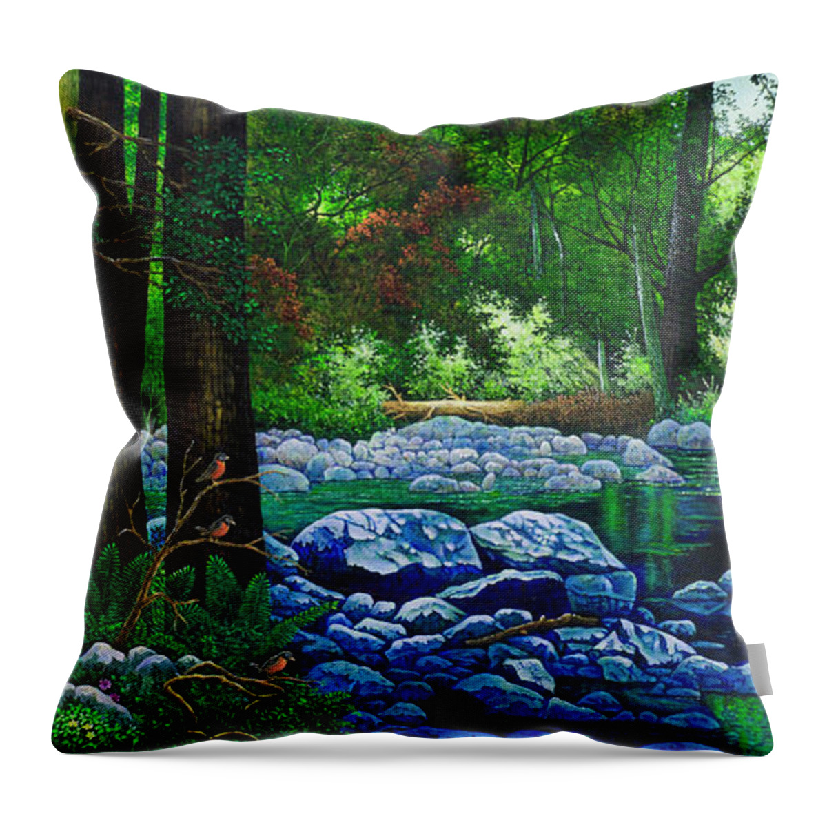 Forest Throw Pillow featuring the painting Forest Stream by Michael Frank