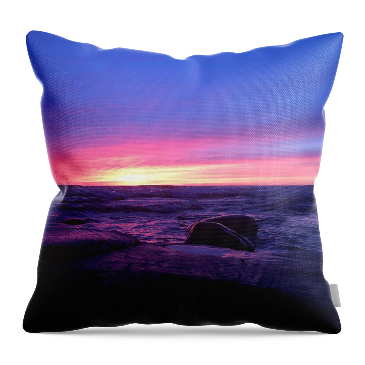 Lake Superior At Dusk Throw Pillow featuring the photograph Forever by Paula Brown