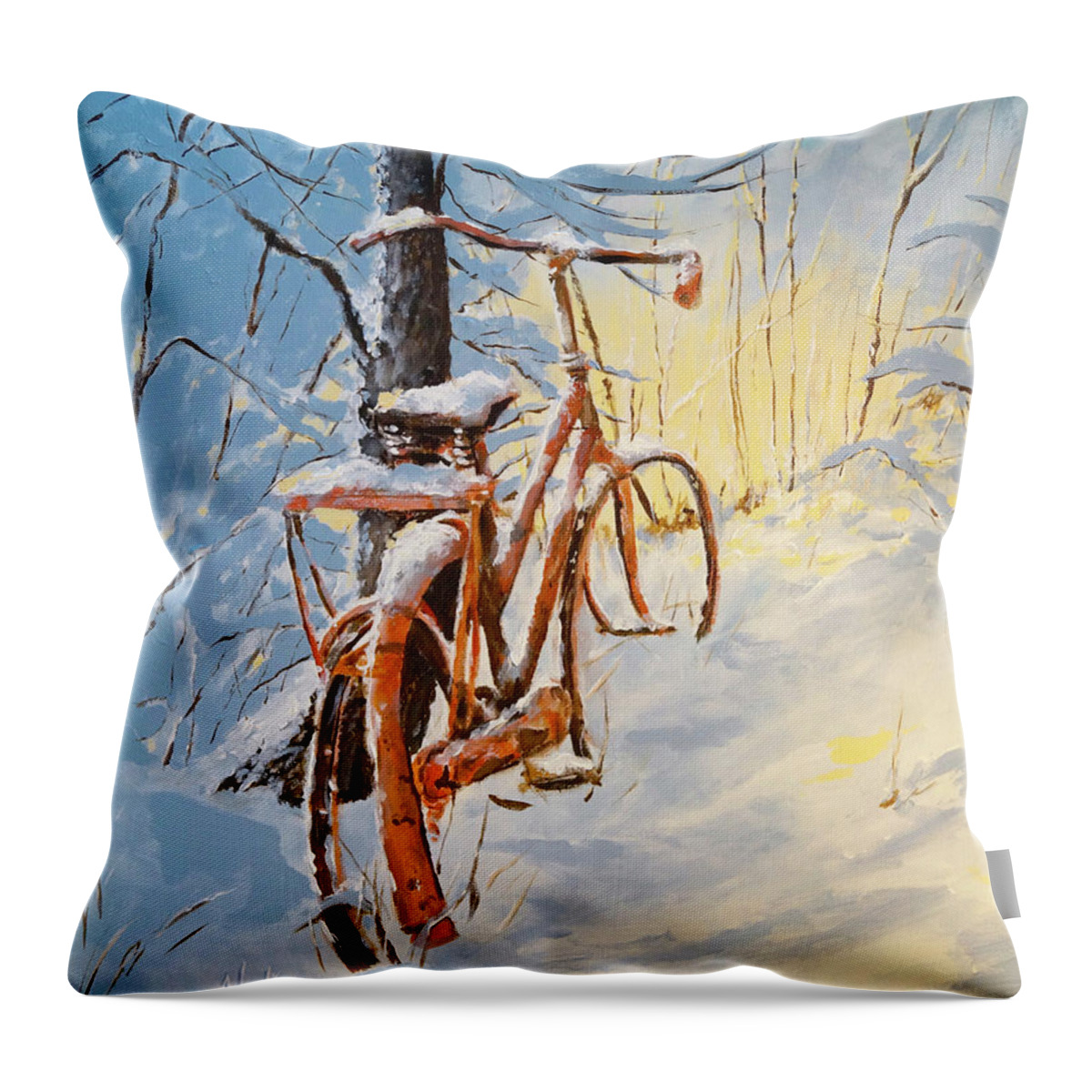 Snow Throw Pillow featuring the painting Forgotten by Alan Lakin