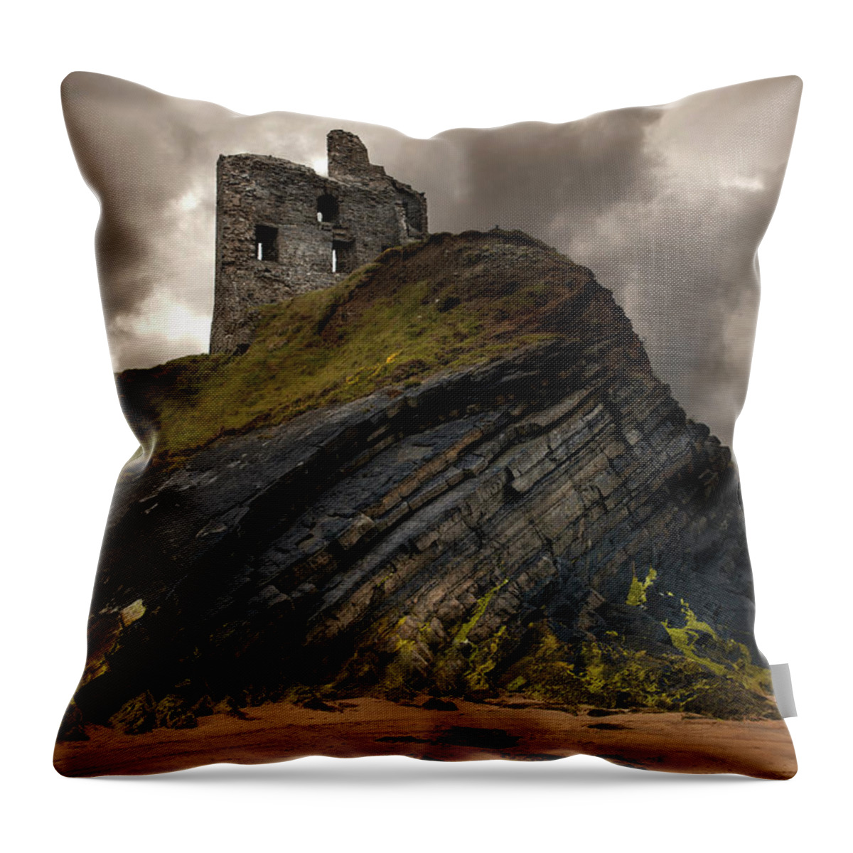 Ballybunion Throw Pillow featuring the photograph Forgotten Castle in Ballybunion by Jaroslaw Blaminsky