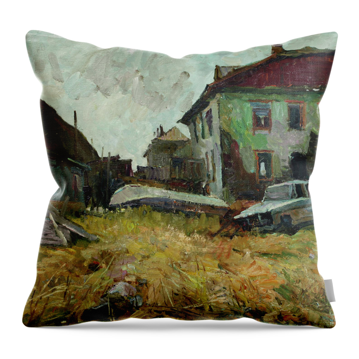 Plein Air Throw Pillow featuring the painting Forgotten yard by Juliya Zhukova