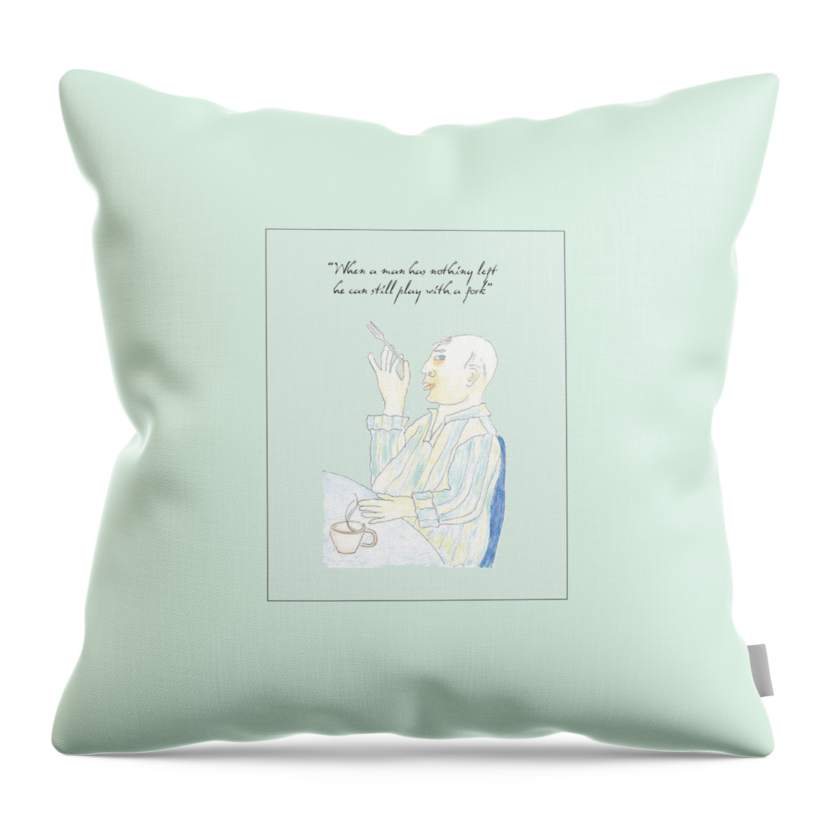 Old Age Throw Pillow featuring the drawing Fork Play by Heather Hennick