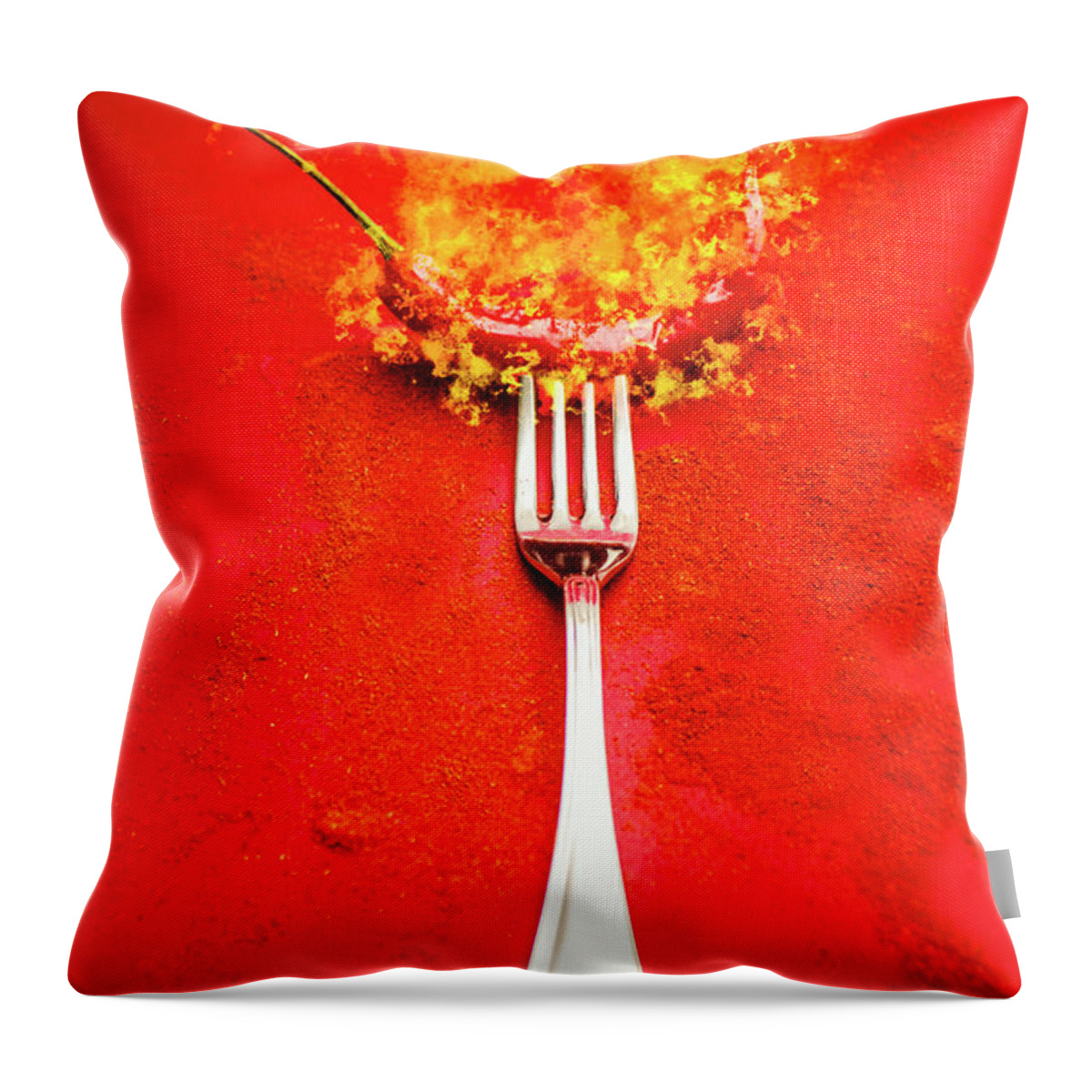 Food Throw Pillow featuring the digital art Forking hot food by Jorgo Photography