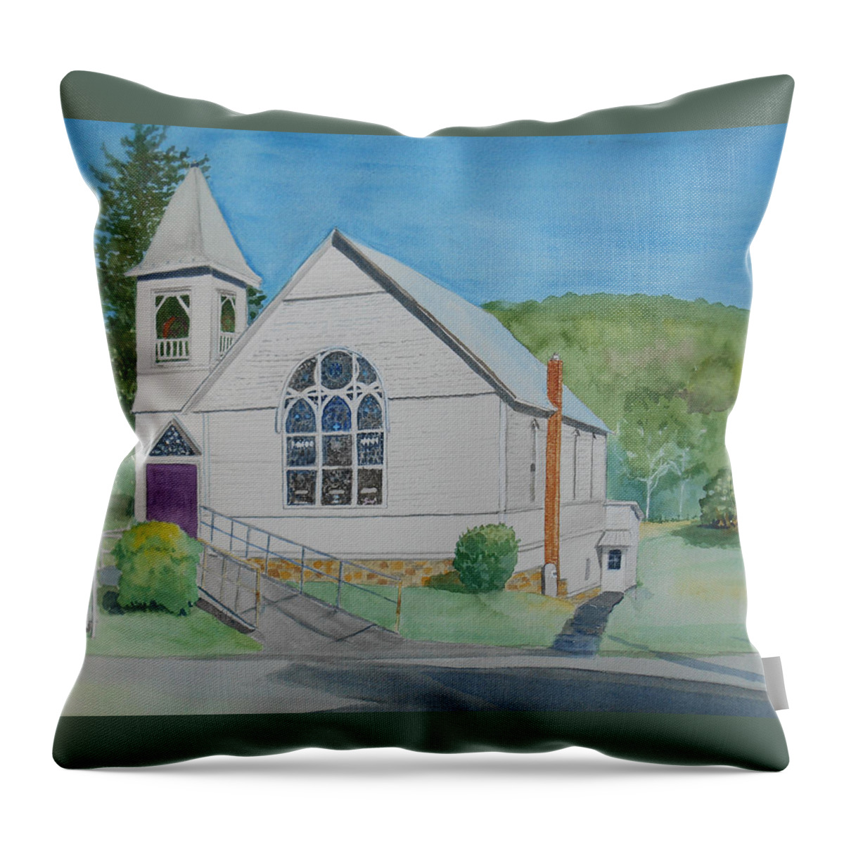 Rush Throw Pillow featuring the painting Former Rush Church by Christine Lathrop