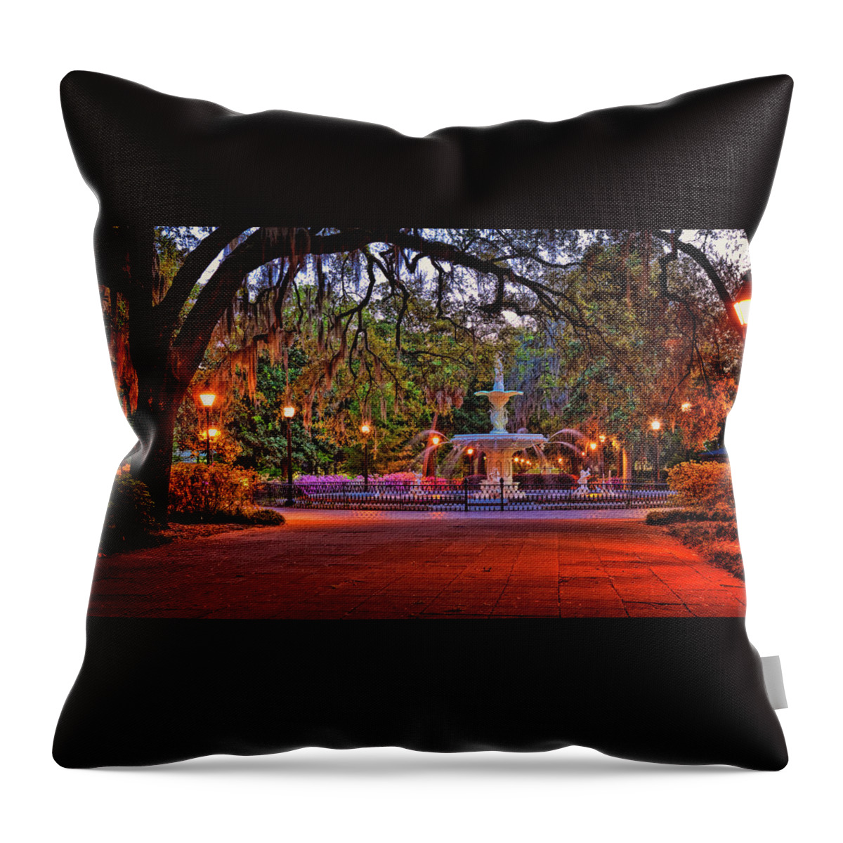 Savannah Throw Pillow featuring the photograph Forsythe Park Evening by Diana Powell