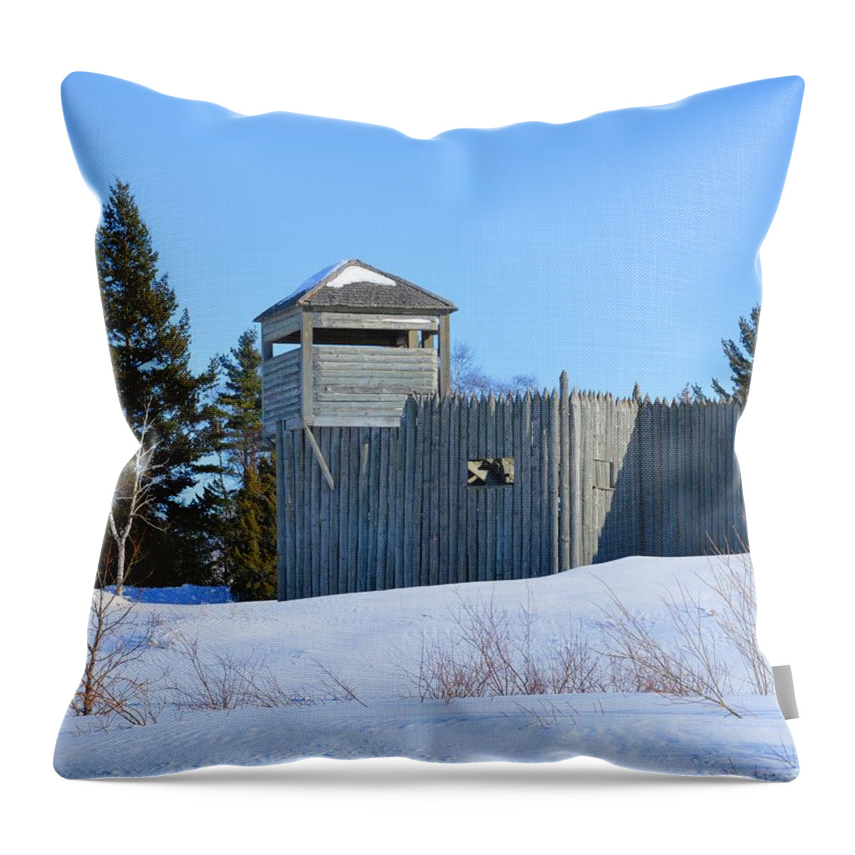 Michigan Throw Pillow featuring the photograph Fort Michilimackinac Northeast Blockhouse by Keith Stokes