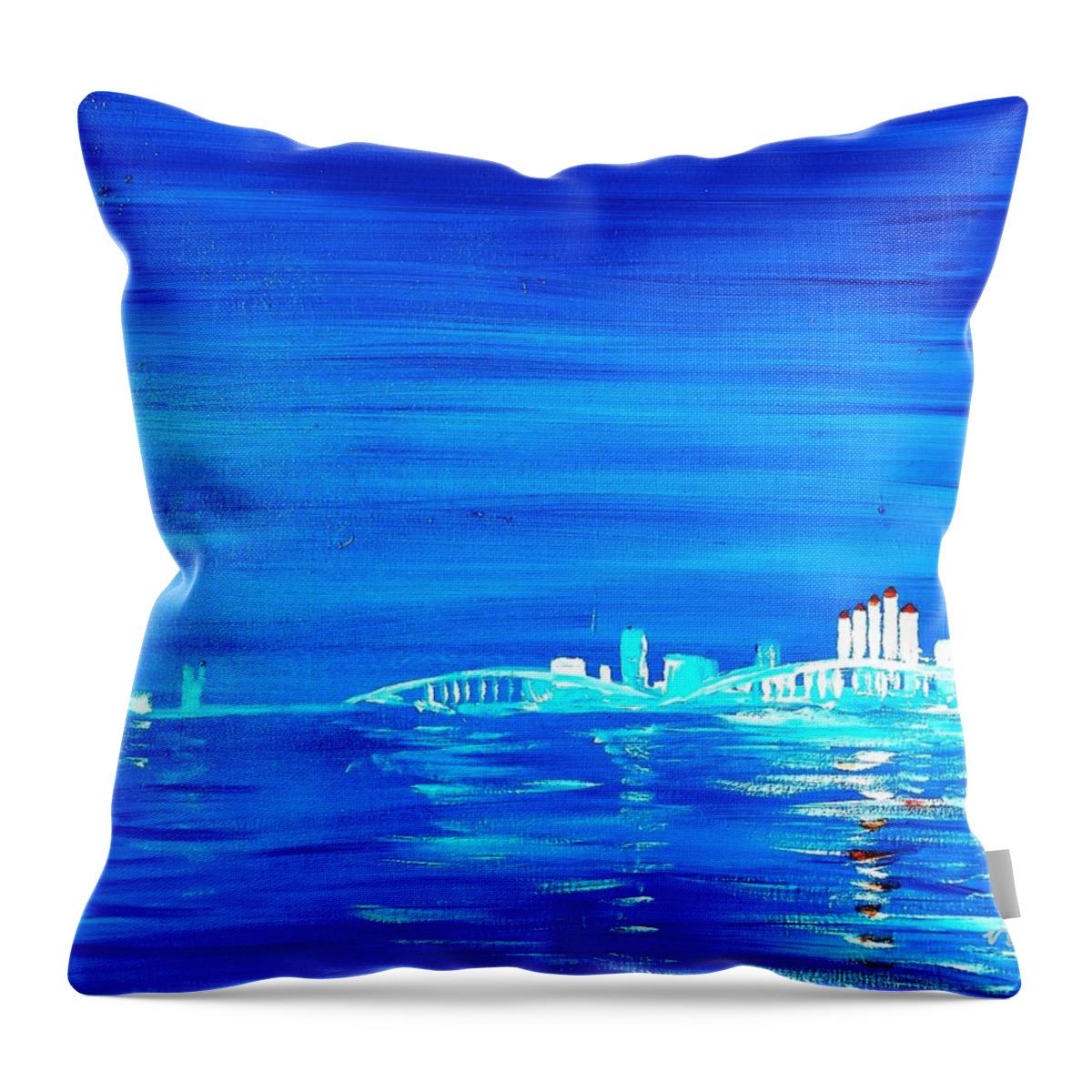 Fort Myers Throw Pillow featuring the drawing Fort Myers by Night by Vic Delnore