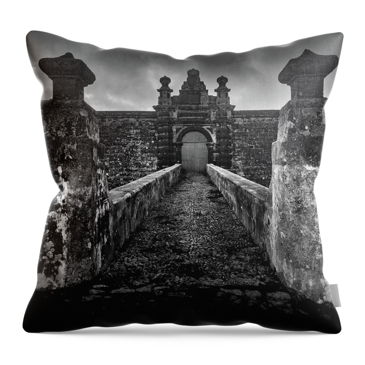 Kelly Hazel Throw Pillow featuring the photograph Fortress of Sao Joao Baptista, Monte Brasil, Terceira by Kelly Hazel