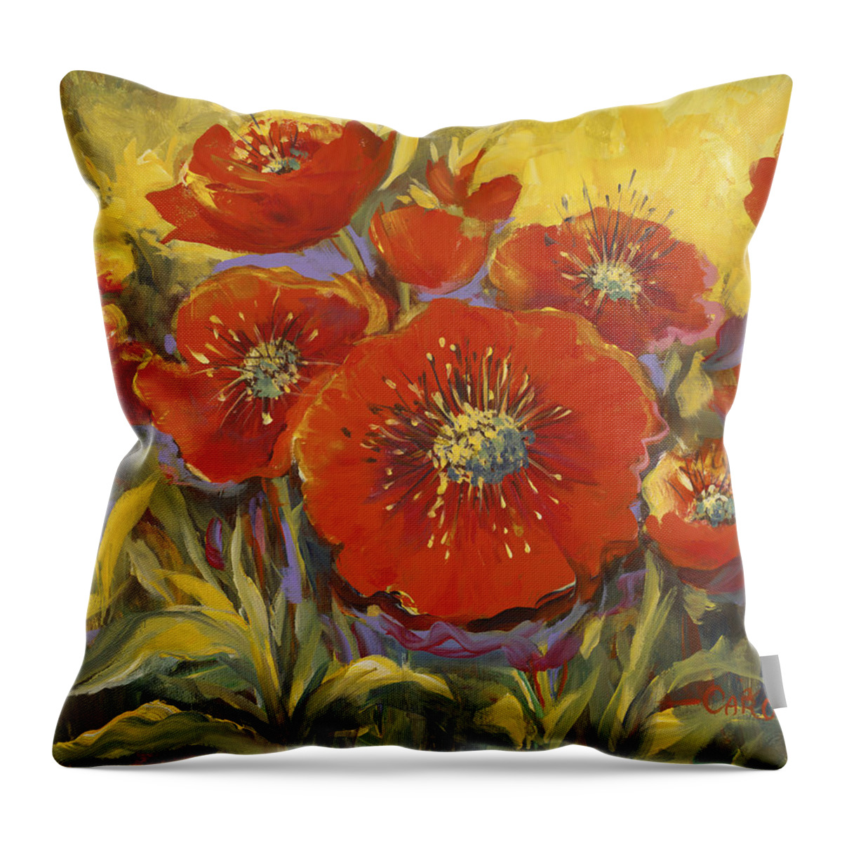 Plants Throw Pillow featuring the painting Fortuitous Poppies by Caroline Patrick