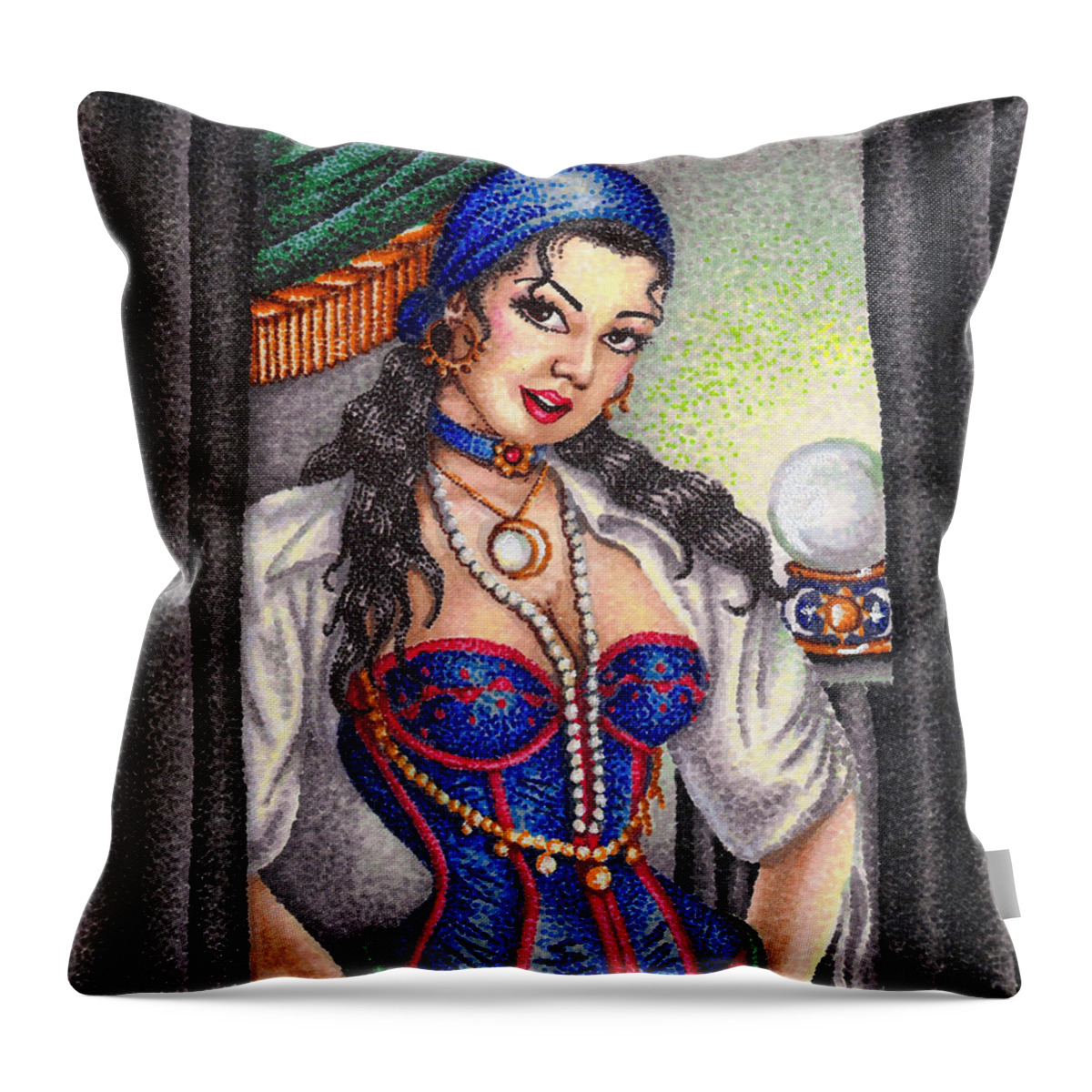 Woman Throw Pillow featuring the drawing Fortune Teller by Scarlett Royale