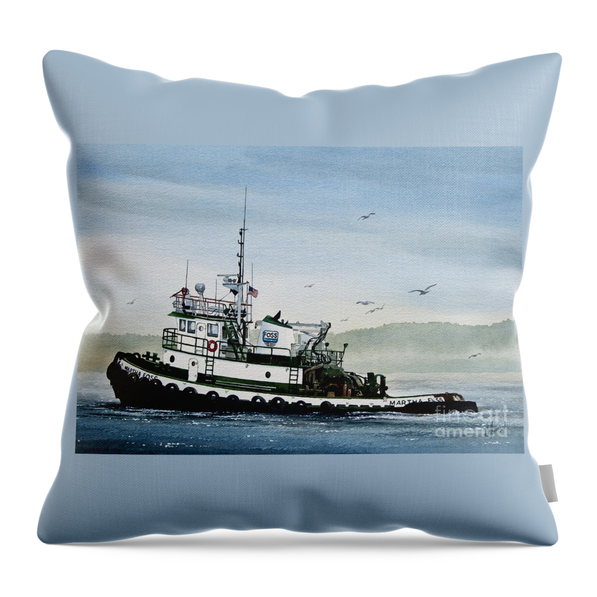 Tugs Throw Pillow featuring the painting FOSS Tugboat MARTHA FOSS by James Williamson