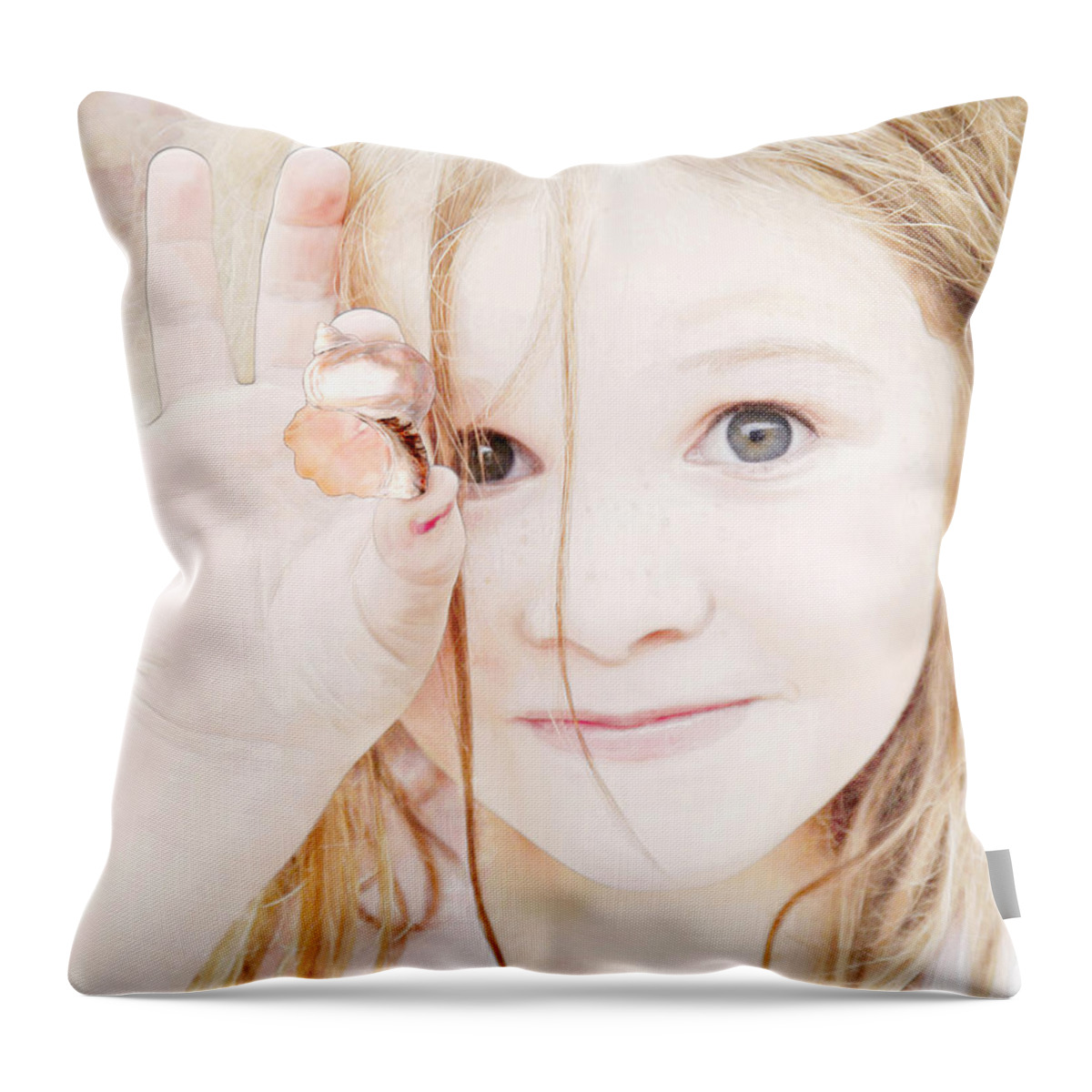 Girl Throw Pillow featuring the photograph Found a Seashell by Frances Miller