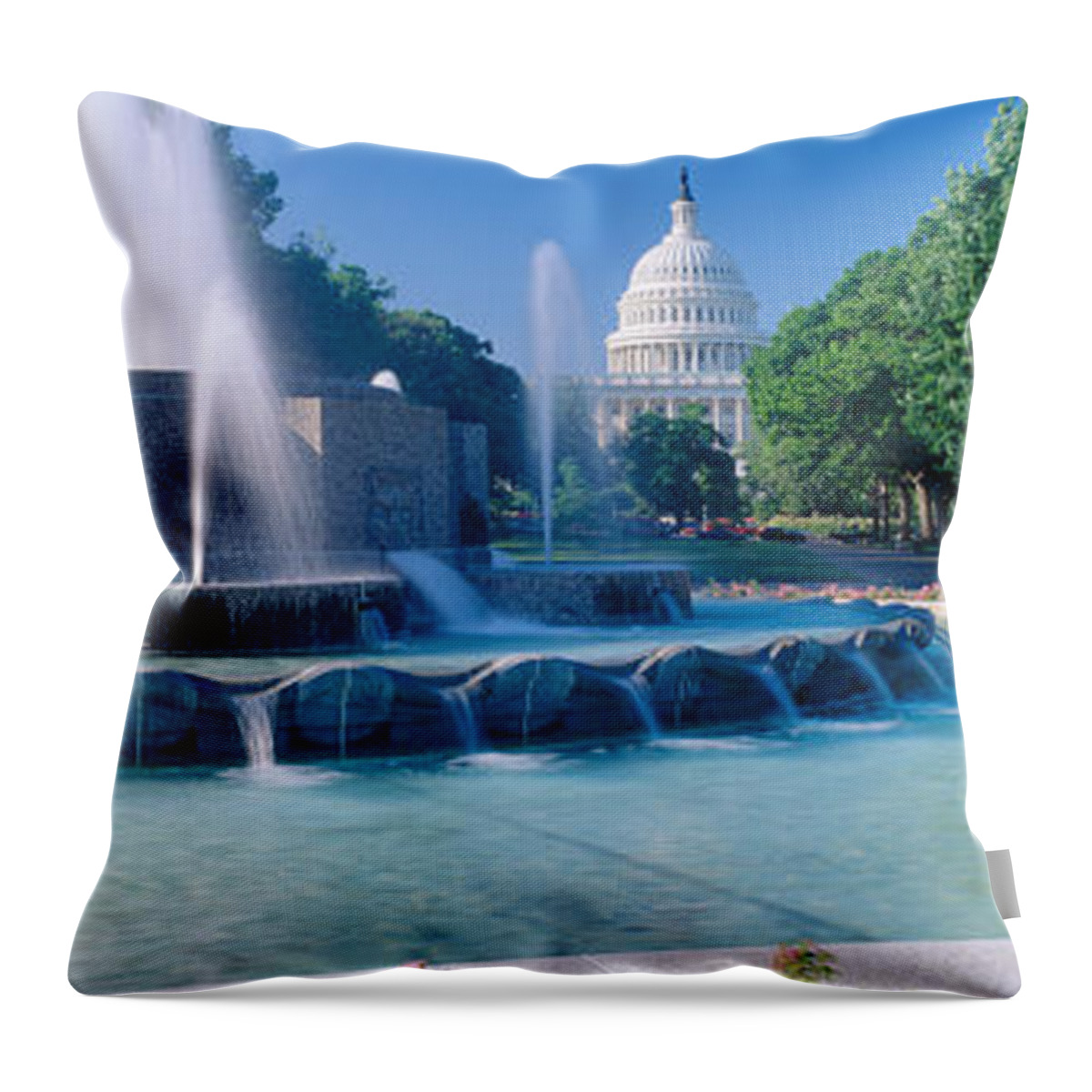 Photography Throw Pillow featuring the photograph Fountain And Us Capitol Building by Panoramic Images