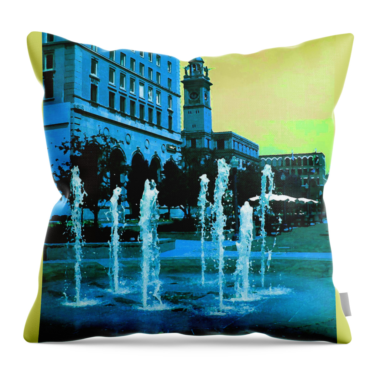 Fountain Throw Pillow featuring the photograph Fountains in Blue by Carolyn Jacob