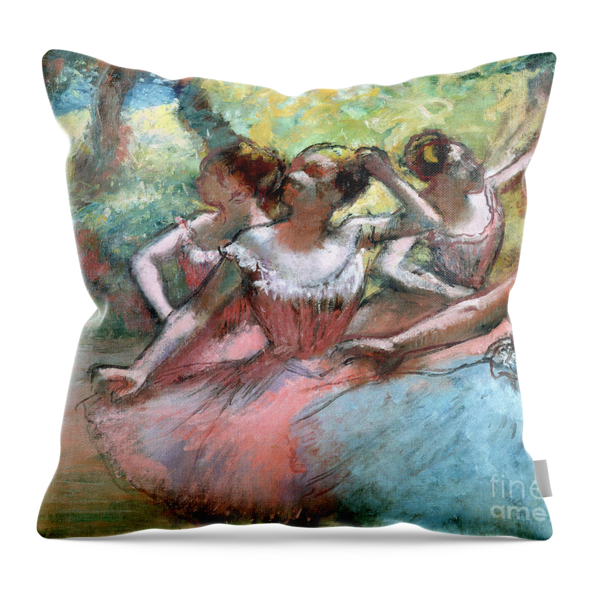 4 Throw Pillow featuring the pastel Four ballerinas on the stage by Edgar Degas