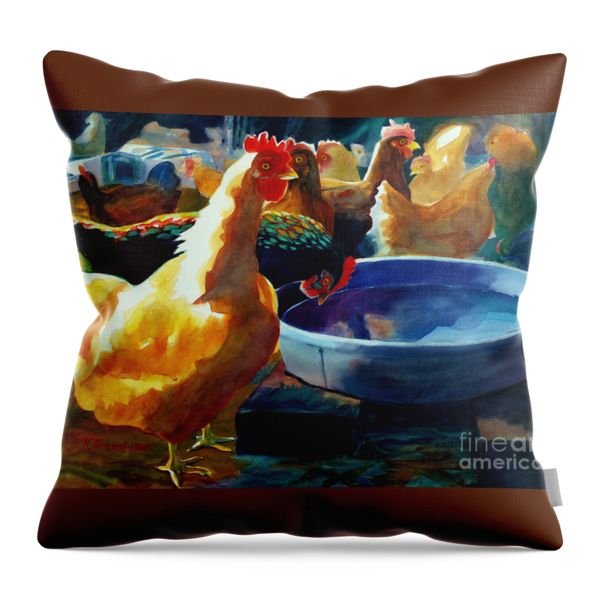Paintings Throw Pillow featuring the painting Four Clucks by Kathy Braud
