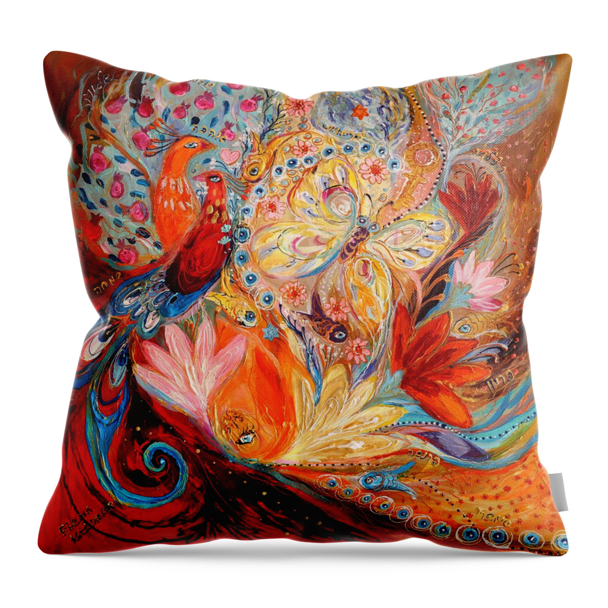 Modern Jewish Art Throw Pillow featuring the painting Four Elements III. Fire by Elena Kotliarker