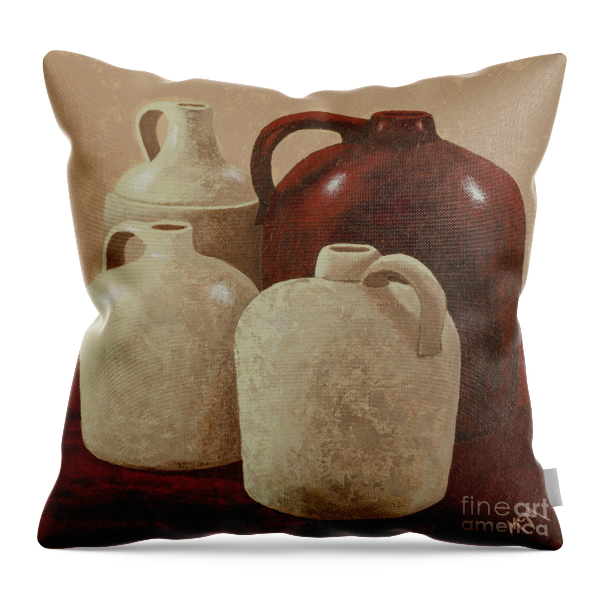 Jugs Throw Pillow featuring the painting Four Jugs by Garry McMichael