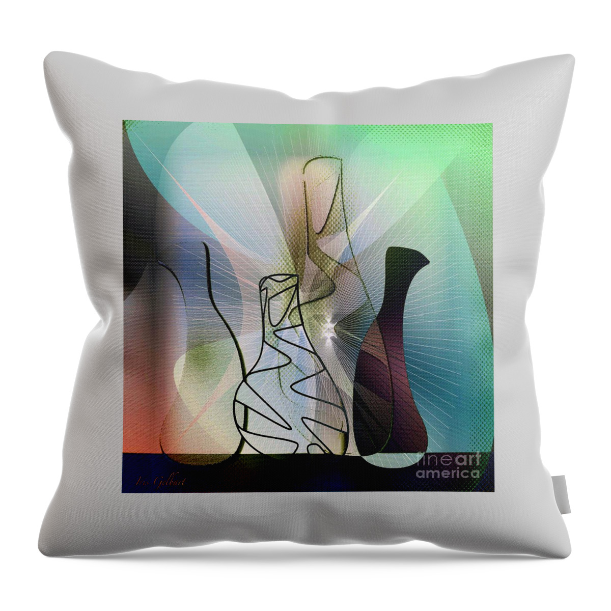 Jugs Throw Pillow featuring the digital art Four jugs by Iris Gelbart