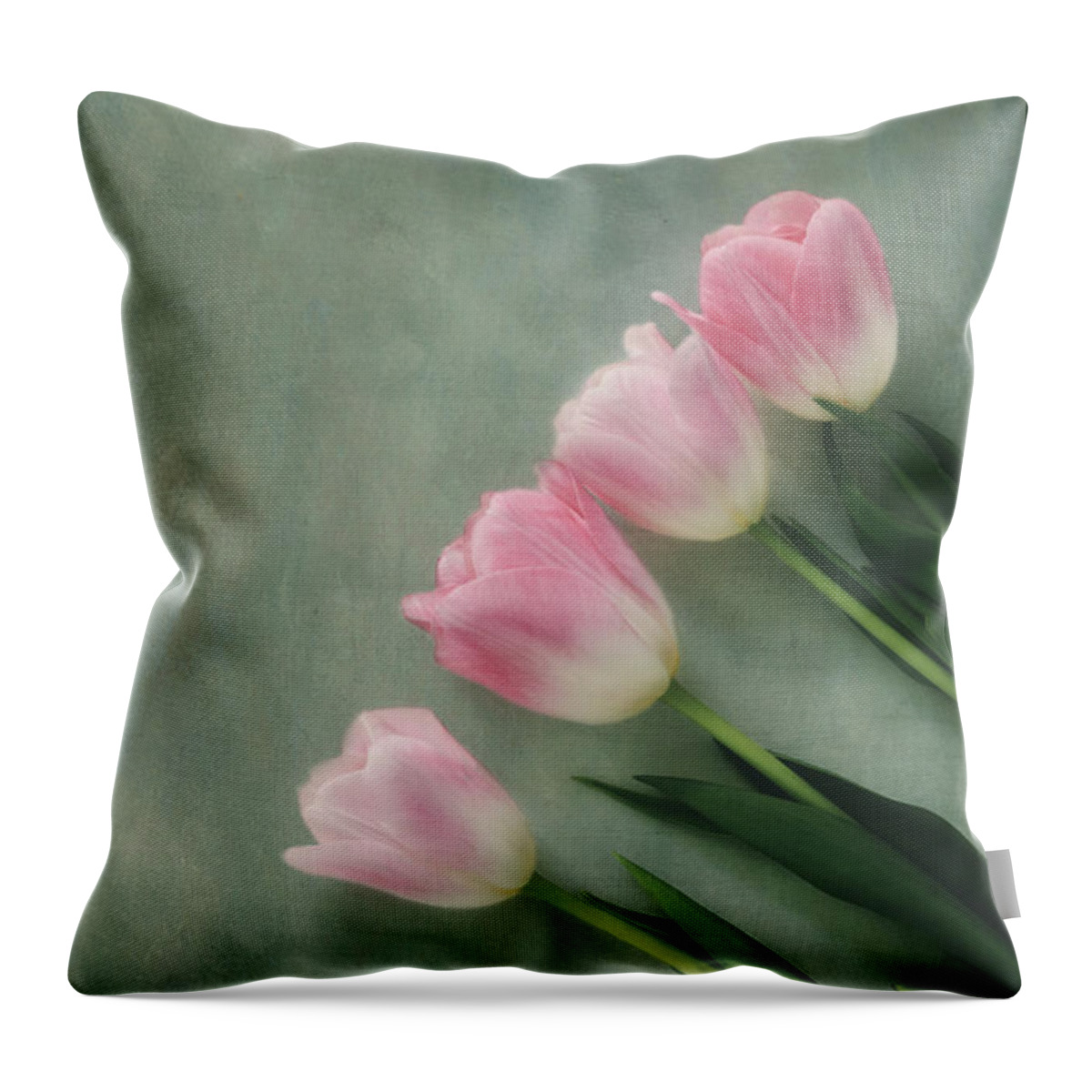 Tulip Throw Pillow featuring the photograph Four Pink Tulips by Kim Hojnacki