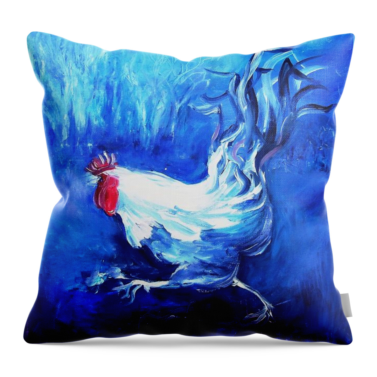 Cockerel Throw Pillow featuring the painting Fox Alert  by Trudi Doyle