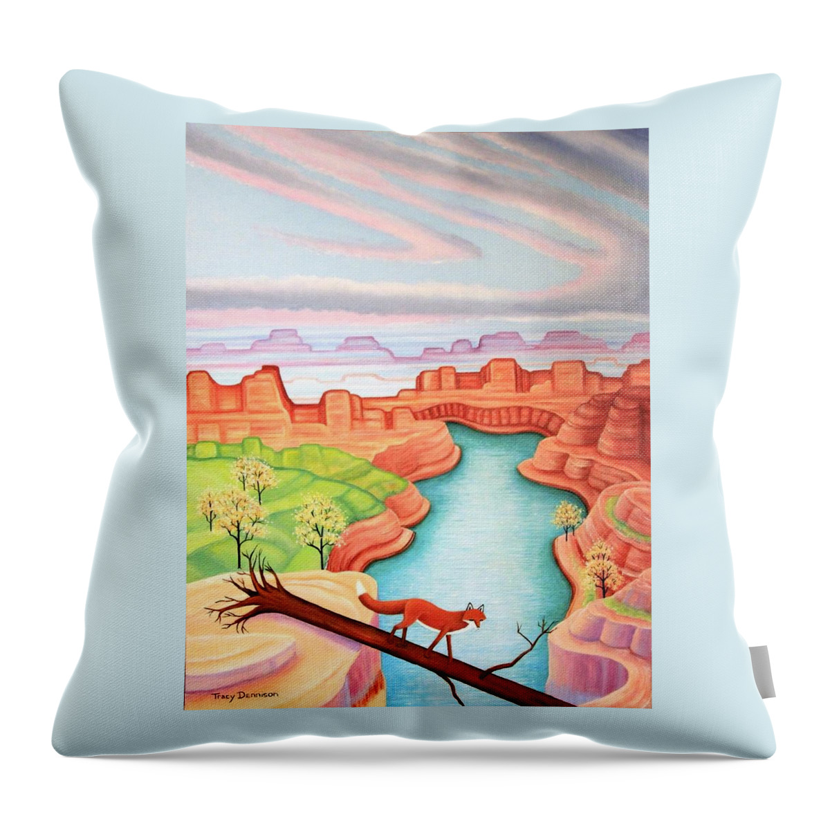 Red Fox Southwest Sunset Throw Pillow featuring the painting Fox Trotting by Tracy Dennison
