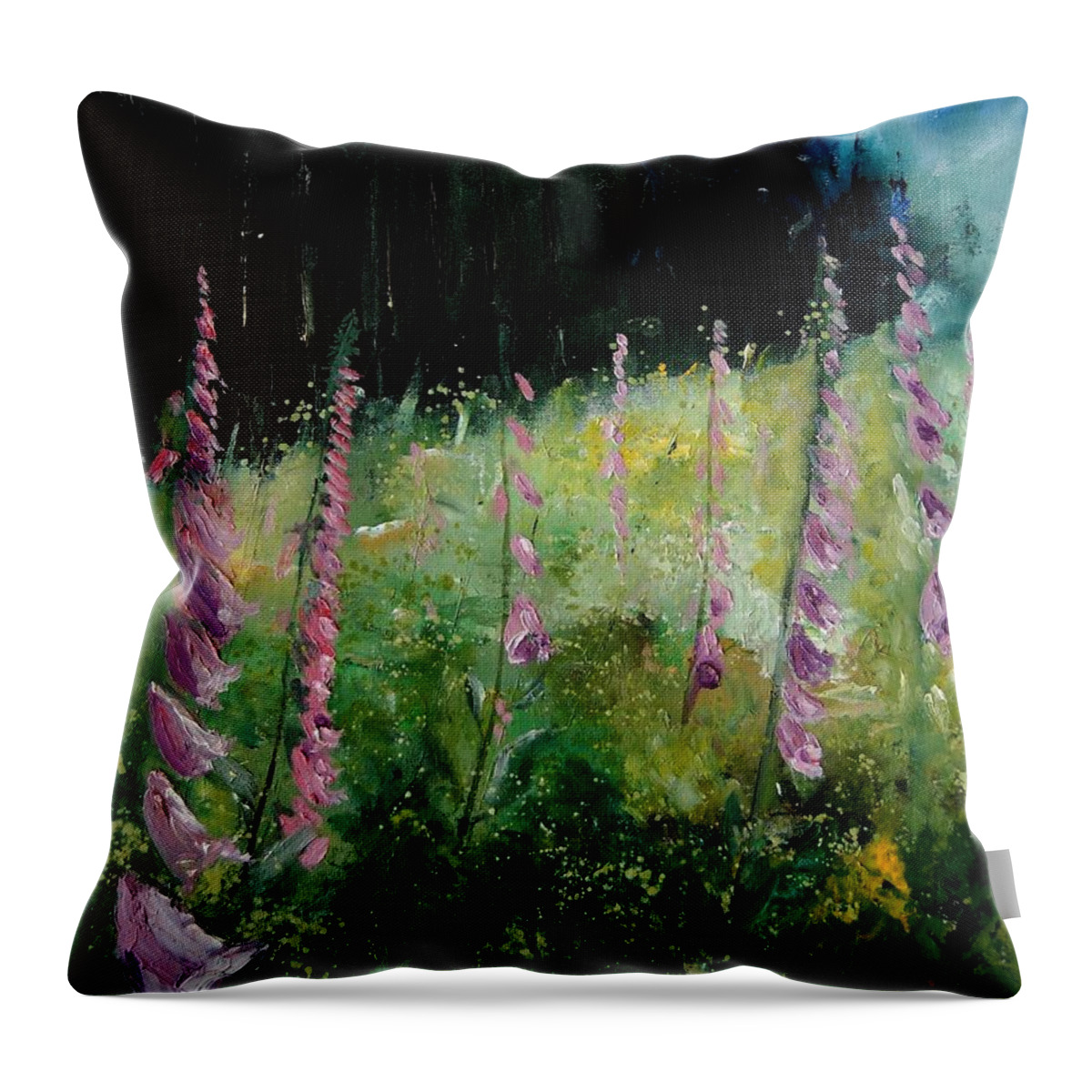 Flowers Throw Pillow featuring the painting Foxgloves by Pol Ledent