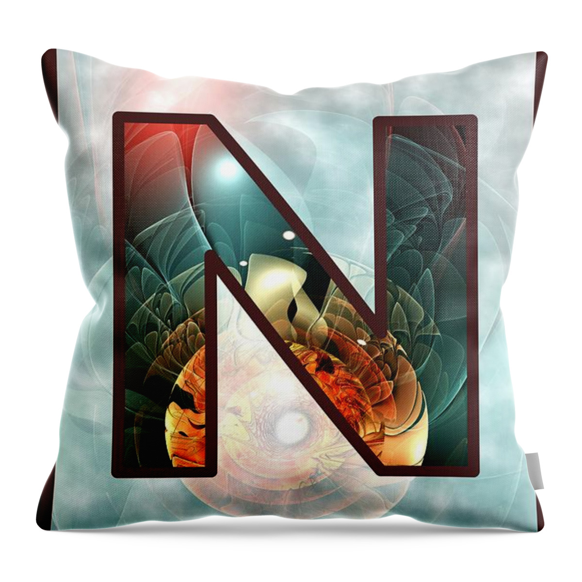 N Throw Pillow featuring the digital art Fractal - Alphabet - N is for Night Vision by Anastasiya Malakhova