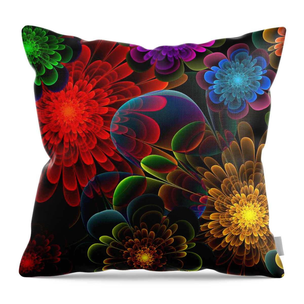 Abstract Throw Pillow featuring the digital art Fractal Bouquet by Lyle Hatch