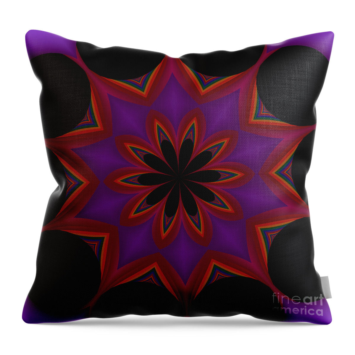 Fractals Throw Pillow featuring the digital art Fractalscope Flower 6 in Purple Violet Orange and Black by Rose Santuci-Sofranko