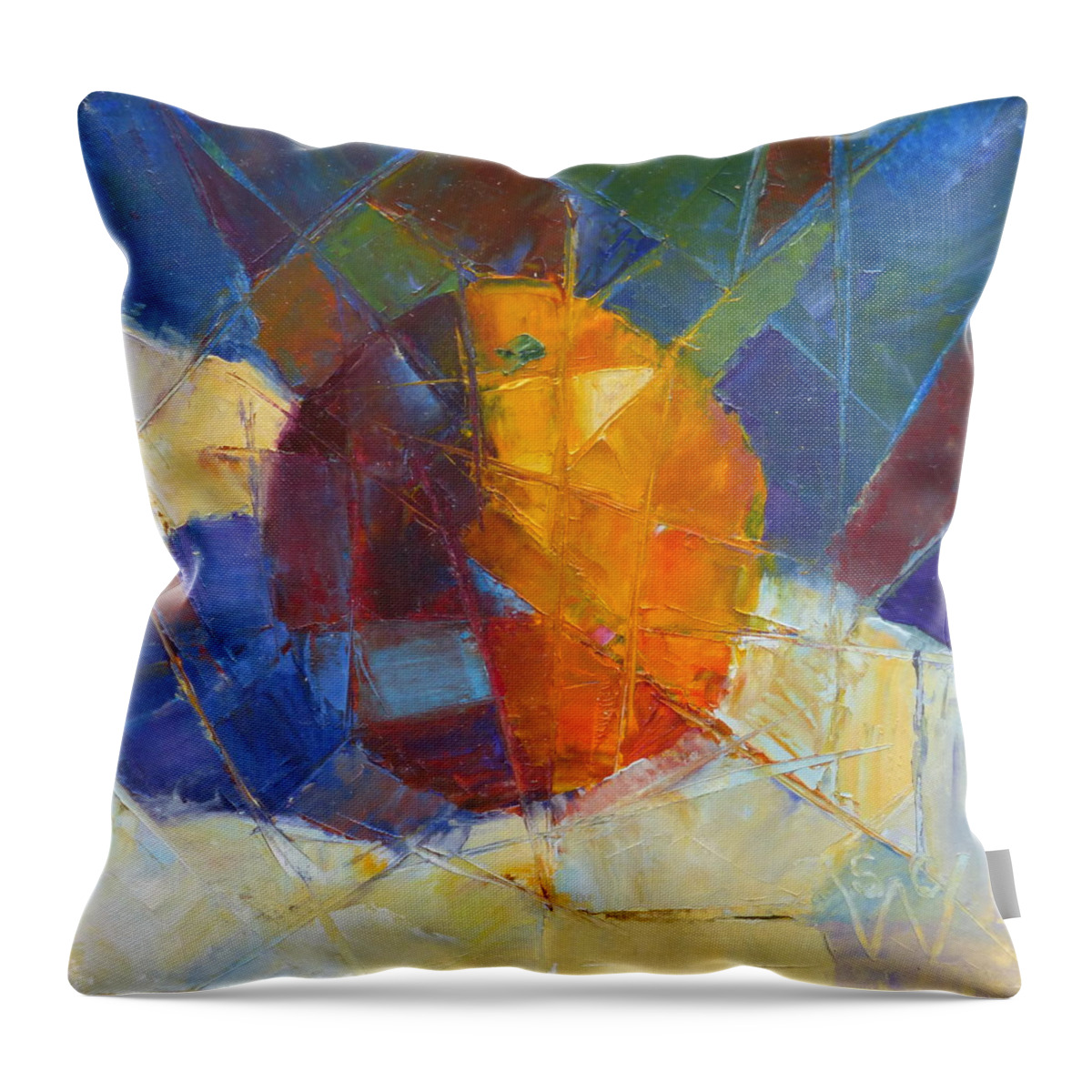Orange Throw Pillow featuring the painting Fractured Orange by Susan Woodward