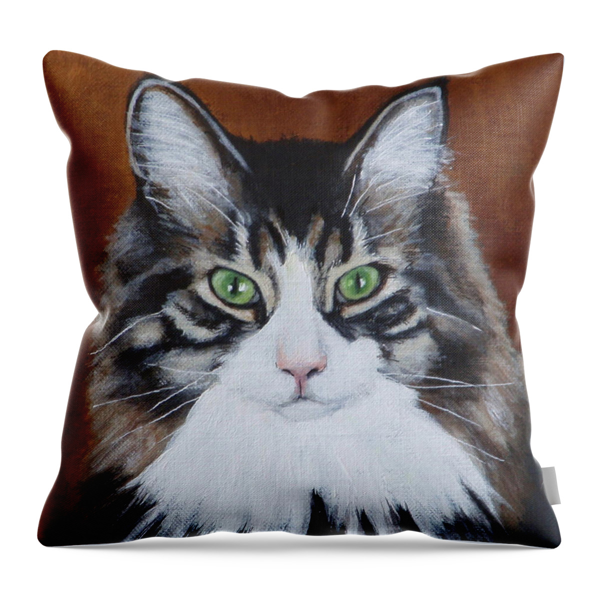 Maine Coon Cat Throw Pillow featuring the painting Frank by Carol Russell