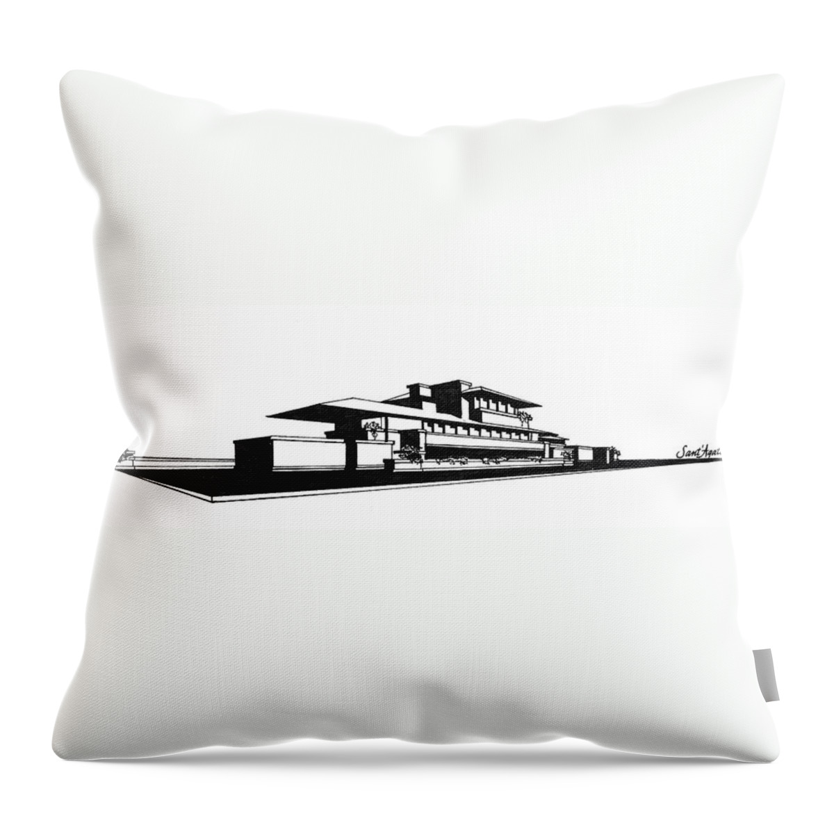 Frank Throw Pillow featuring the drawing Frank Lloyd Wright's Robie House by Frank SantAgata