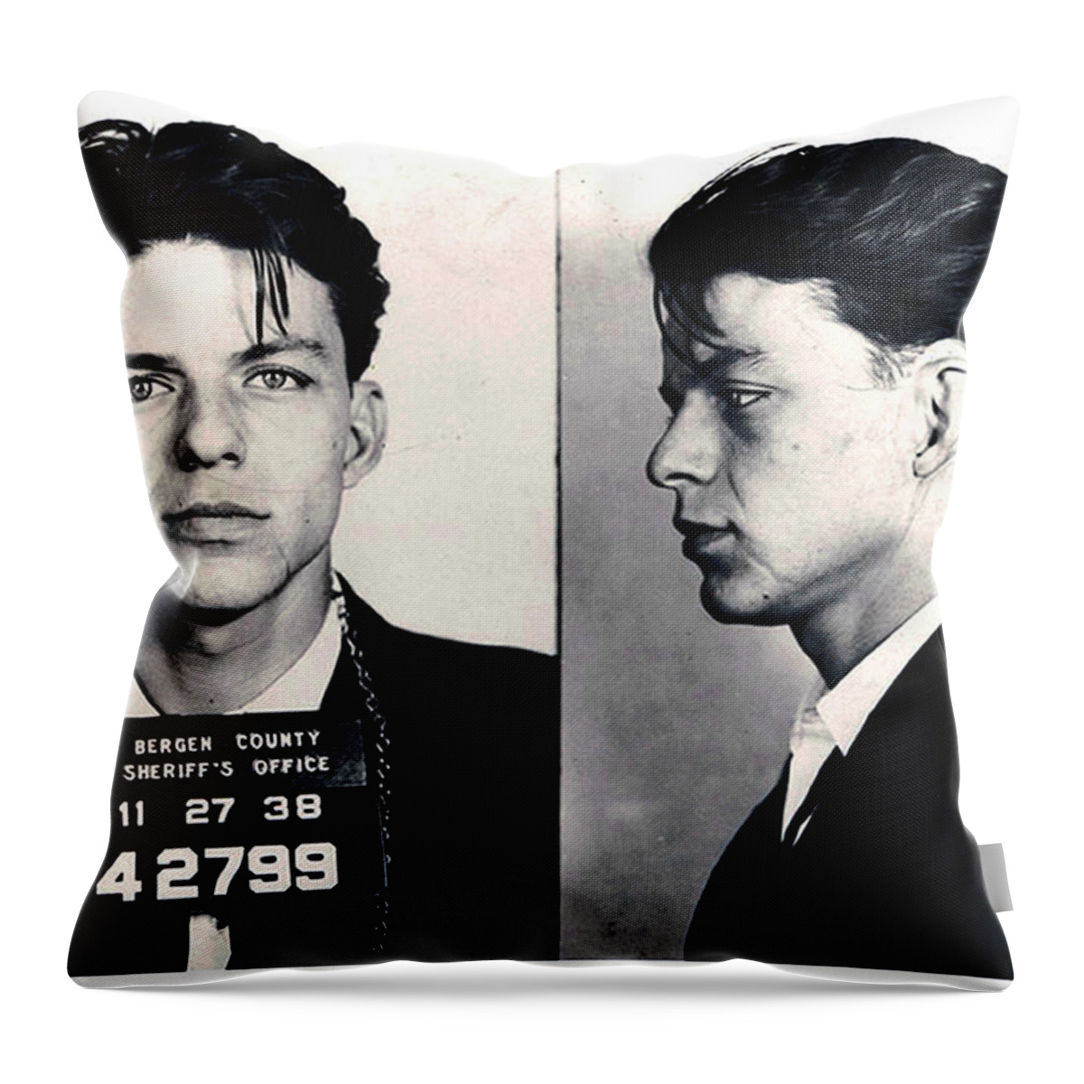 Frank Sinatra Throw Pillow featuring the painting Frank Sinatra Mug Shot Horizontal by Tony Rubino