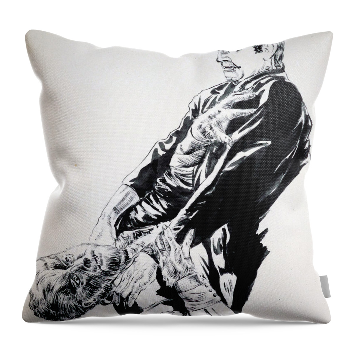 Frankenstein Throw Pillow featuring the painting Frankenstein vs. the Wolfman by Bryan Bustard
