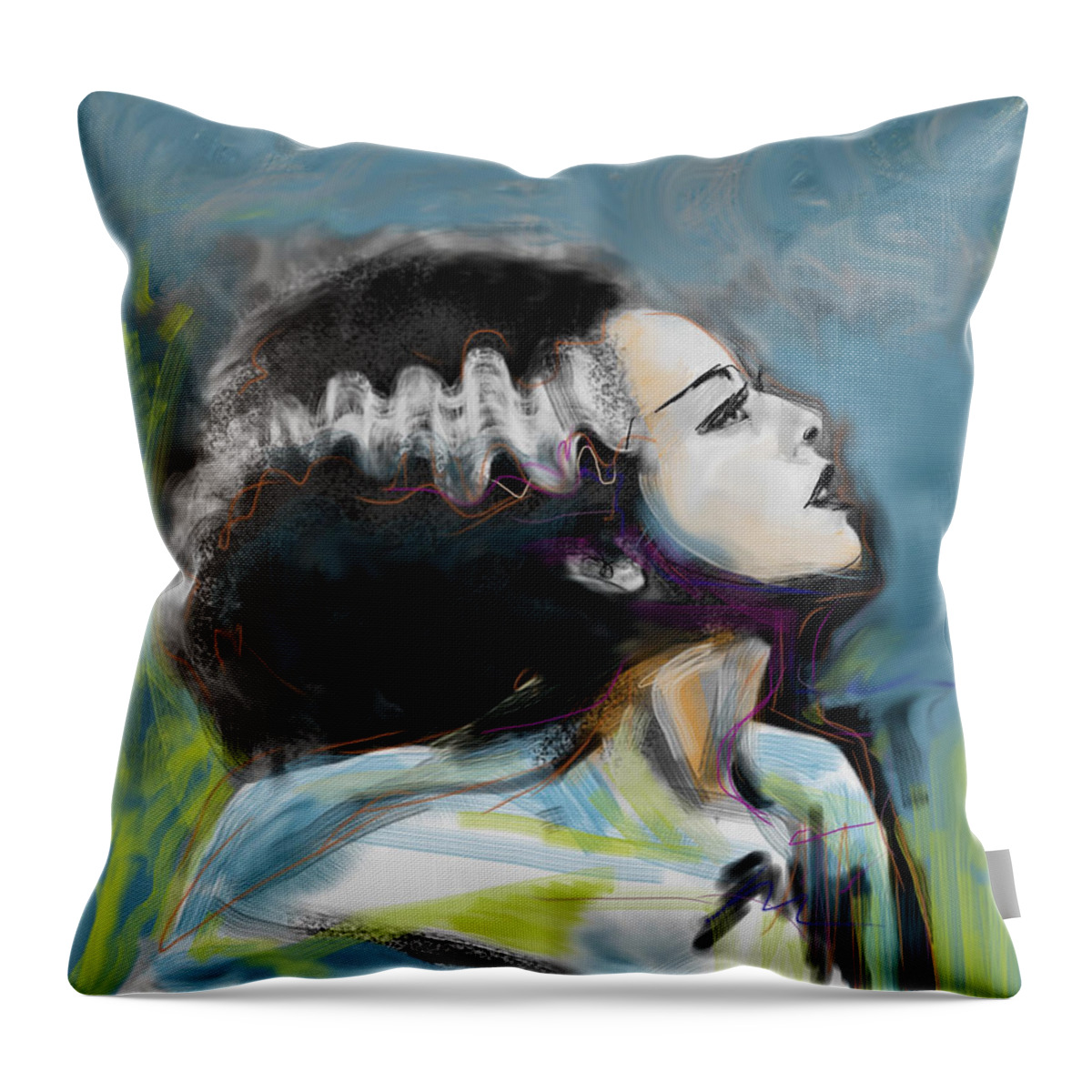 Bride Of Frankenstein Throw Pillow featuring the mixed media Frankie's Bride by Russell Pierce