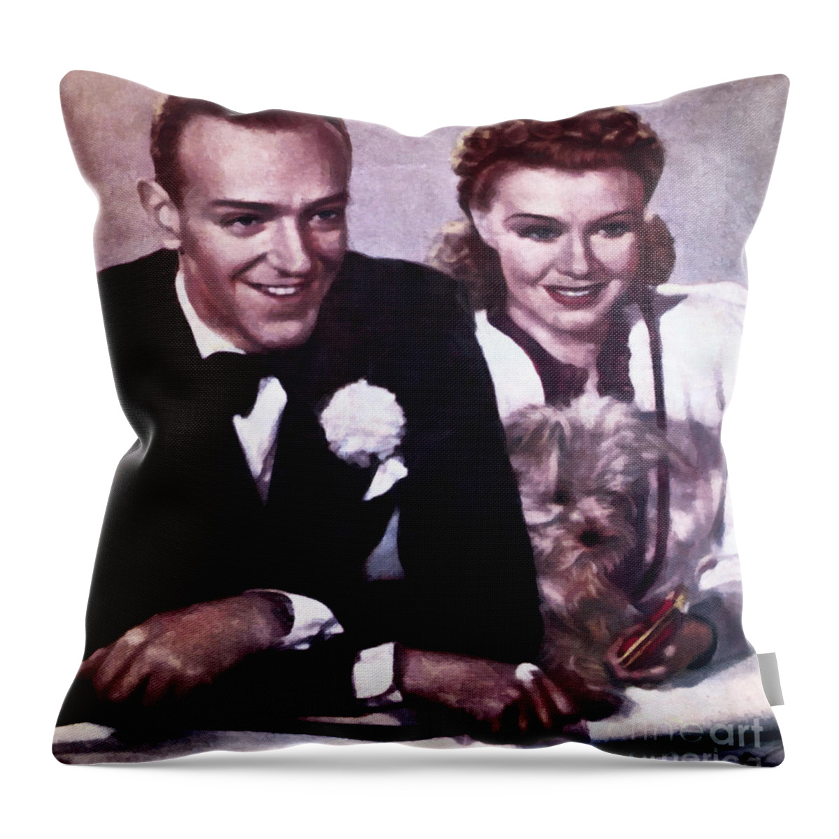 Fred Astaire Ginger Rogers Movie Film Dance Dancing Dancer Star Stars Partners Painting Portrait Throw Pillow featuring the painting Fred Astaire and Ginger Rogers by Vincent Monozlay