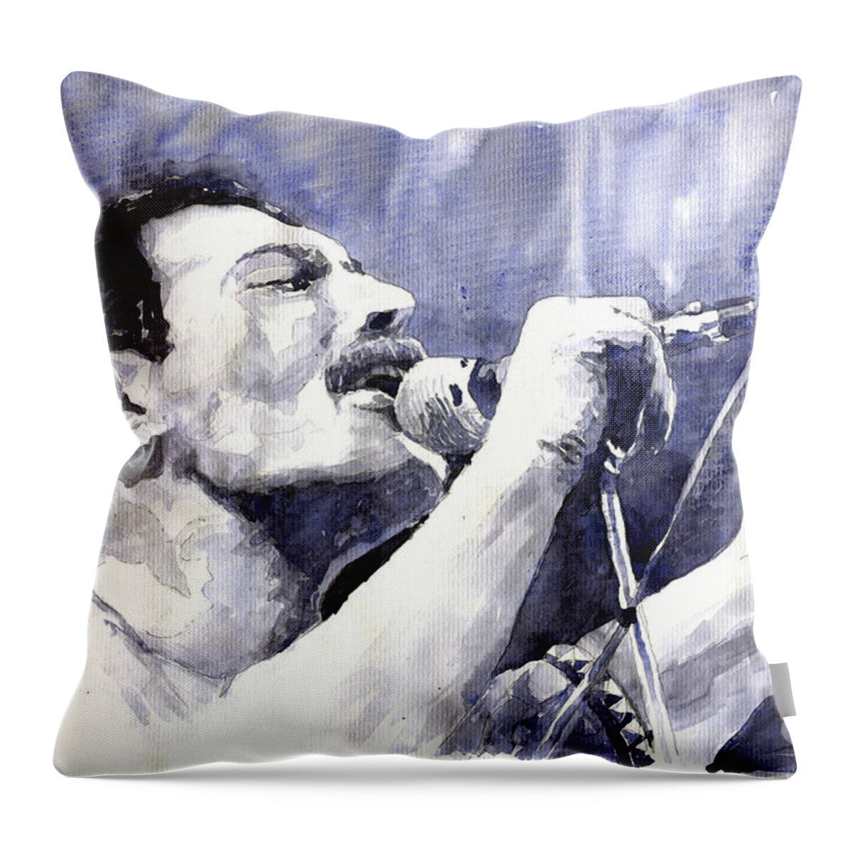 Watercolor Throw Pillow featuring the painting Freddie Mercury by Yuriy Shevchuk