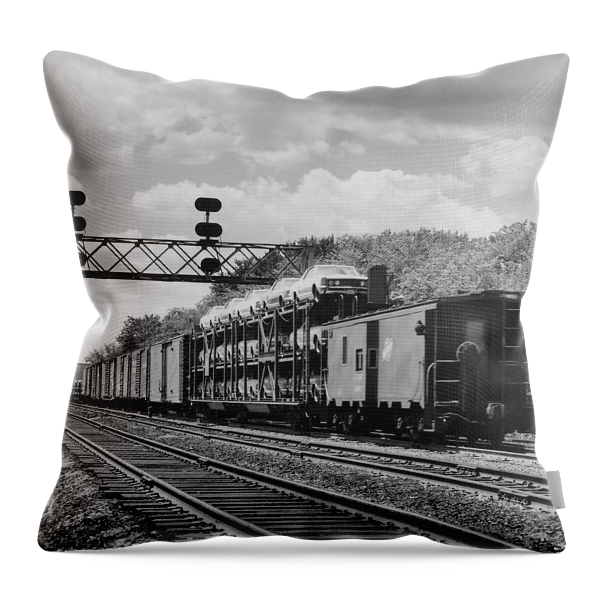 Illinois Throw Pillow featuring the photograph Freight Train Carrying Automobiles by Chicago and North Western Historical Society