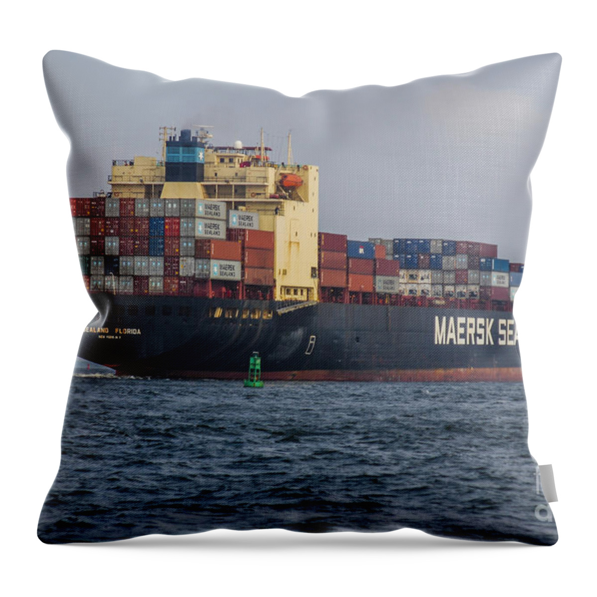 Freighter Headed Out To Sea Throw Pillow featuring the photograph Freighter Headed out to Sea by Dale Powell