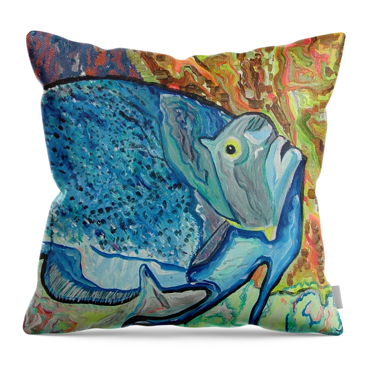 French Throw Pillow featuring the painting French Angle Fish by Heather Lennox