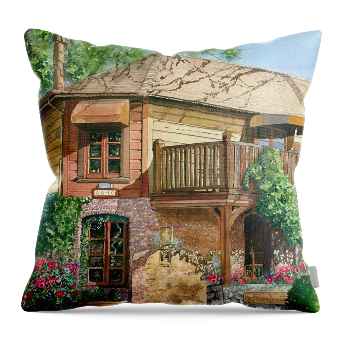 Cityscape Throw Pillow featuring the painting French Laundry Restaurant by Gail Chandler