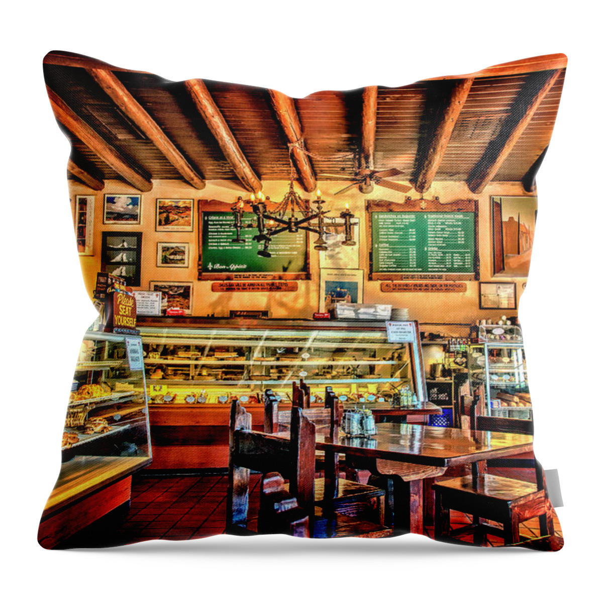 La Fonda Throw Pillow featuring the photograph French Pastry Shop by Diana Powell