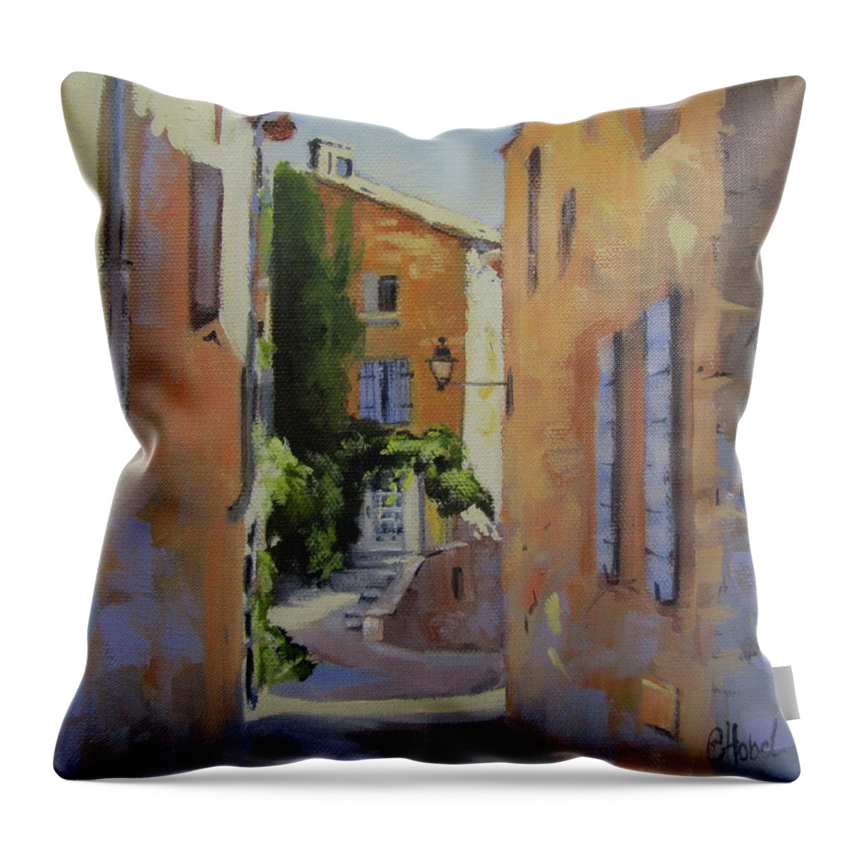Hill Town Throw Pillow featuring the painting French Street by Chris Hobel