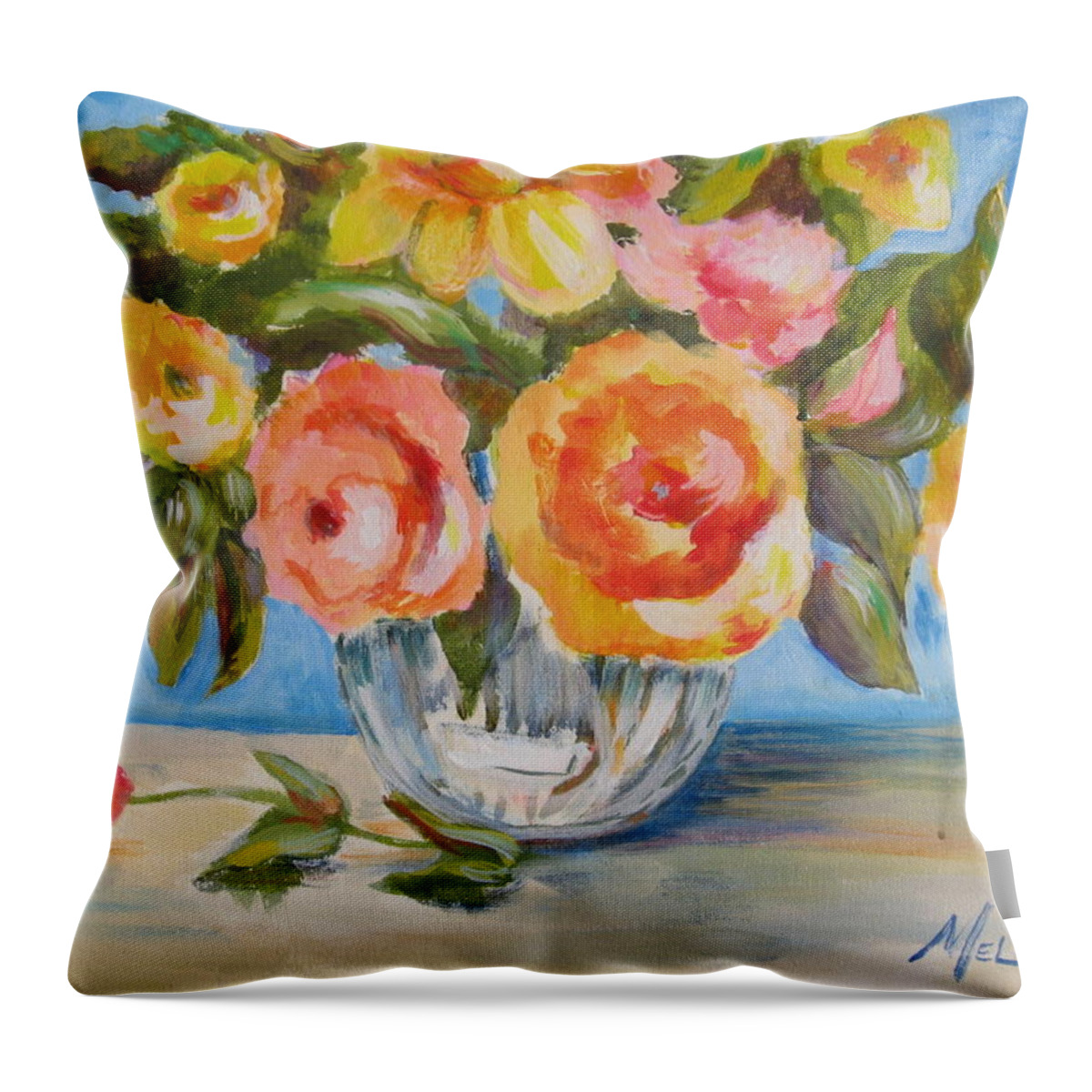 Floral Throw Pillow featuring the painting Fresh Bouquet by Melody Horton Karandjeff