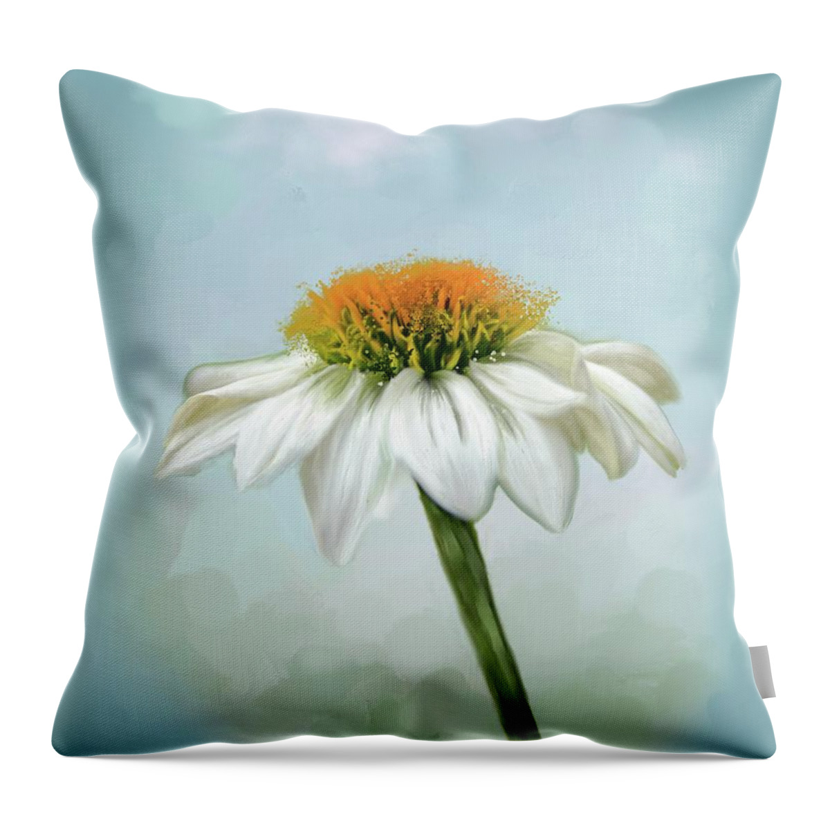 White Cone Flower With Orange Stamin Throw Pillow featuring the photograph Fresh Cone Flower by Mary Timman